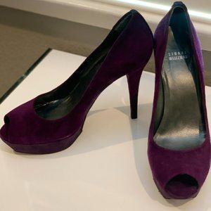 Stuart Weitzman Suede Purple Open Toe Pumps